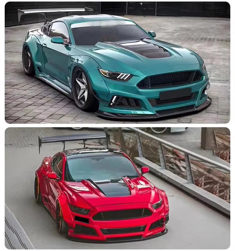 Car Bumpers Body Kit for Ford Mustang Upgrade to Robt 2 Wide Style Car Body Kit Front Bumper Side Skirts Hood Spoiler Diffuser