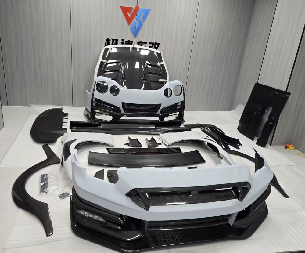 Upgrade Top Secret Style Half Carbon Fiber Body Kit for Nissan GTR R35 Front Bumper Rear Bumper Side Skirts Fenders Spoiler