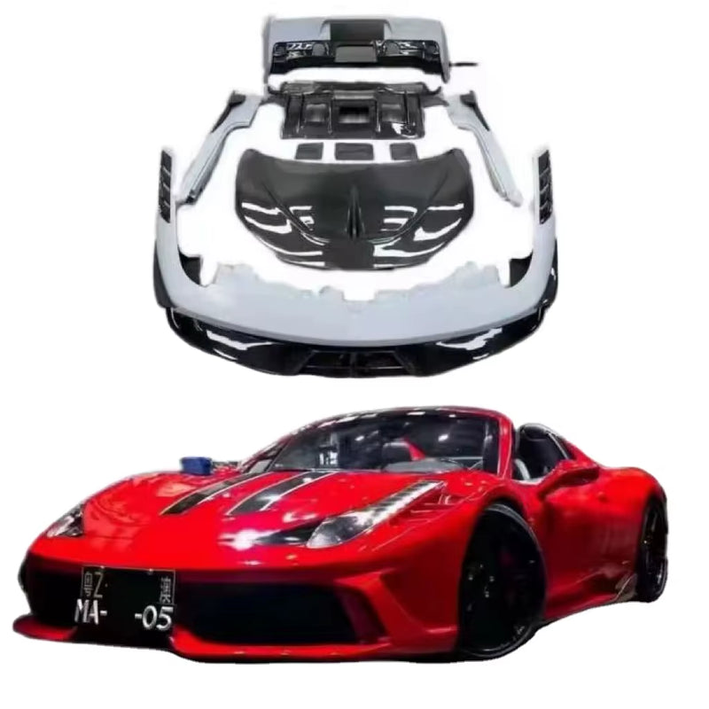 SP Style Front Rear Bumper Spoiler Wing Exhaust Hood for Ferrari 458 Upgrade Carbon Fiber Body Kit