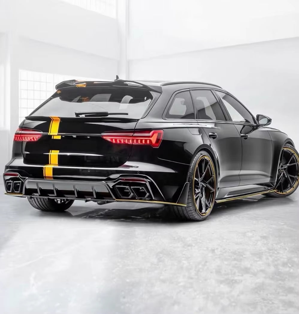 For Audi RS6 C8 Upgrade MS Dry Carbon Fiber Front and Rear Bumpers Side Skirts Rear Diffuser Spoiler Hood Wide Body Kit