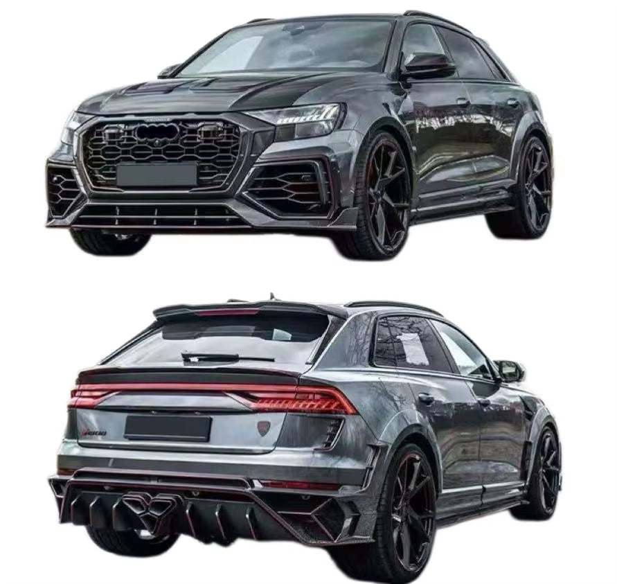 Carbon Fiber Front Bumper Side Skirts Rear Bumper Exhaust Pipes Roof Wing MSY Style Wide Body Kit for Audi Q8 RSQ8 Body Kit