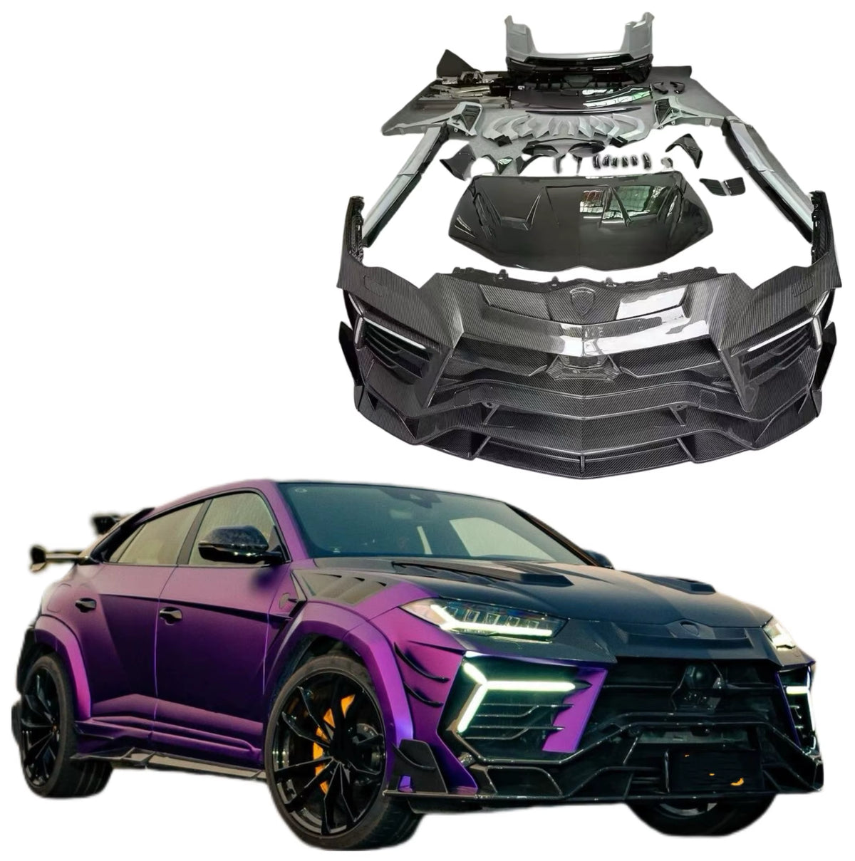 For Lamborghini Urus Upgrade MSY Style Dry Carbon Fiber Front Bumper Assembly Fender Arch Side Skirts Rear Wing Body Kit