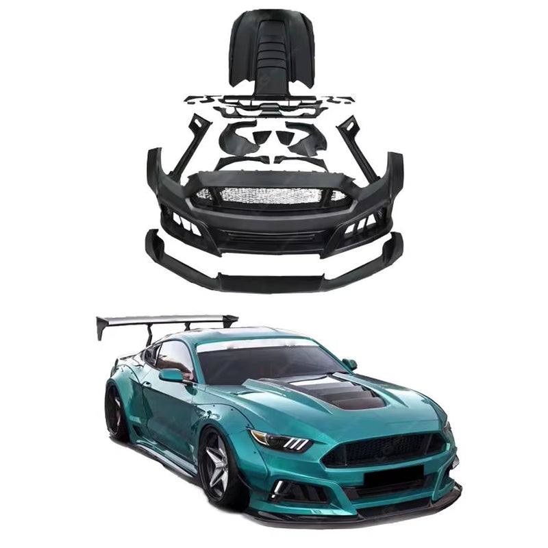 Car Bumpers Body Kit for Ford Mustang Upgrade to Robt 2 Wide Style Car Body Kit Front Bumper Side Skirts Hood Spoiler Diffuser
